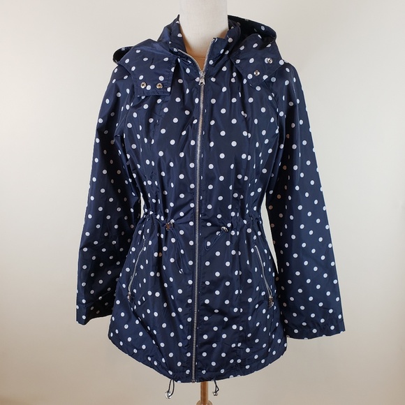Merona Raincoat Navy White Polka Dots 